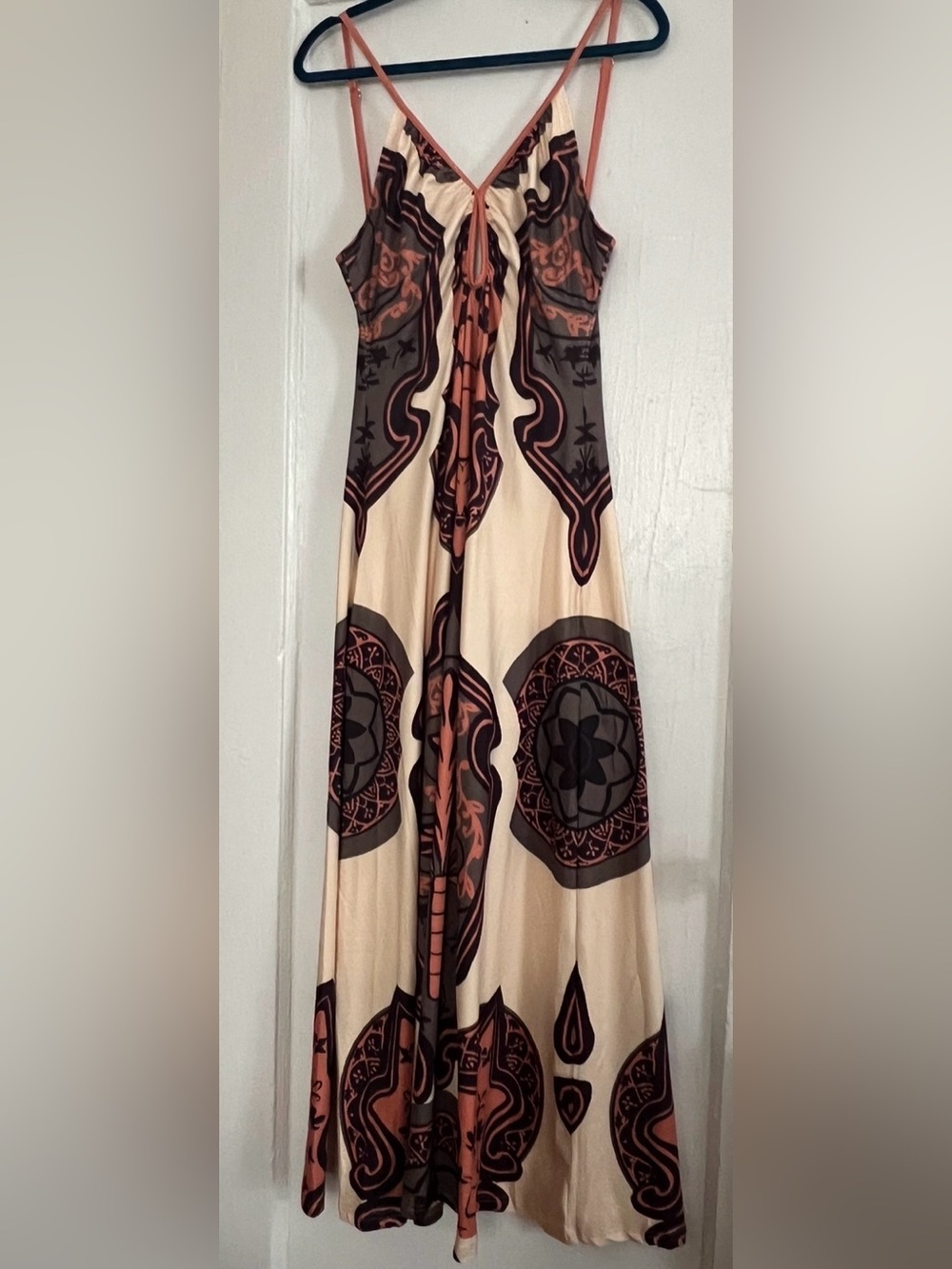 SHEIN Cream Maxi Dress with Rust and Dark Brown Medallion Print